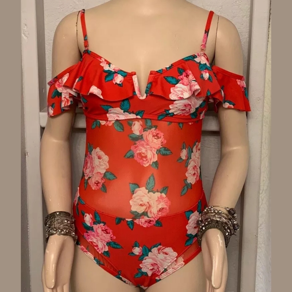 Betsey Johnson red swimsuit red 1 piece Med.